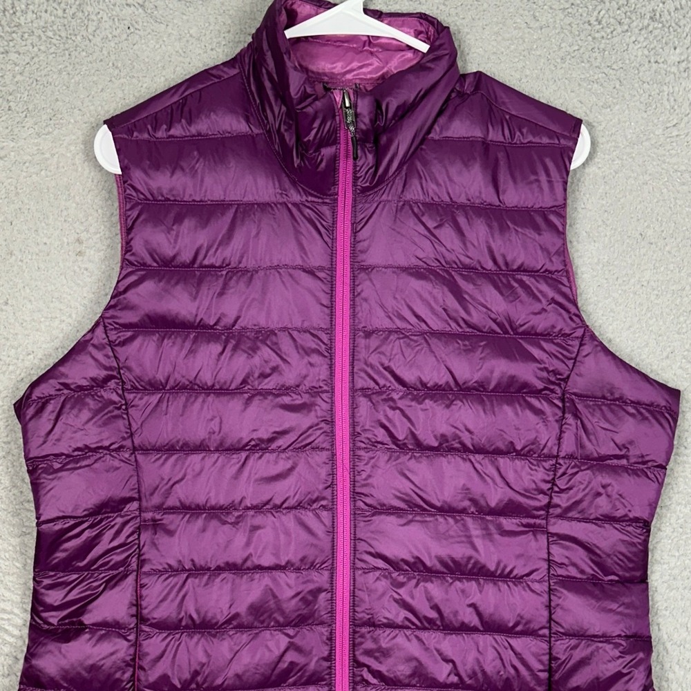 REI Co-op Vest Womens XL 650 Down Puffer Purple Full Zip Lightweight Mock Neck